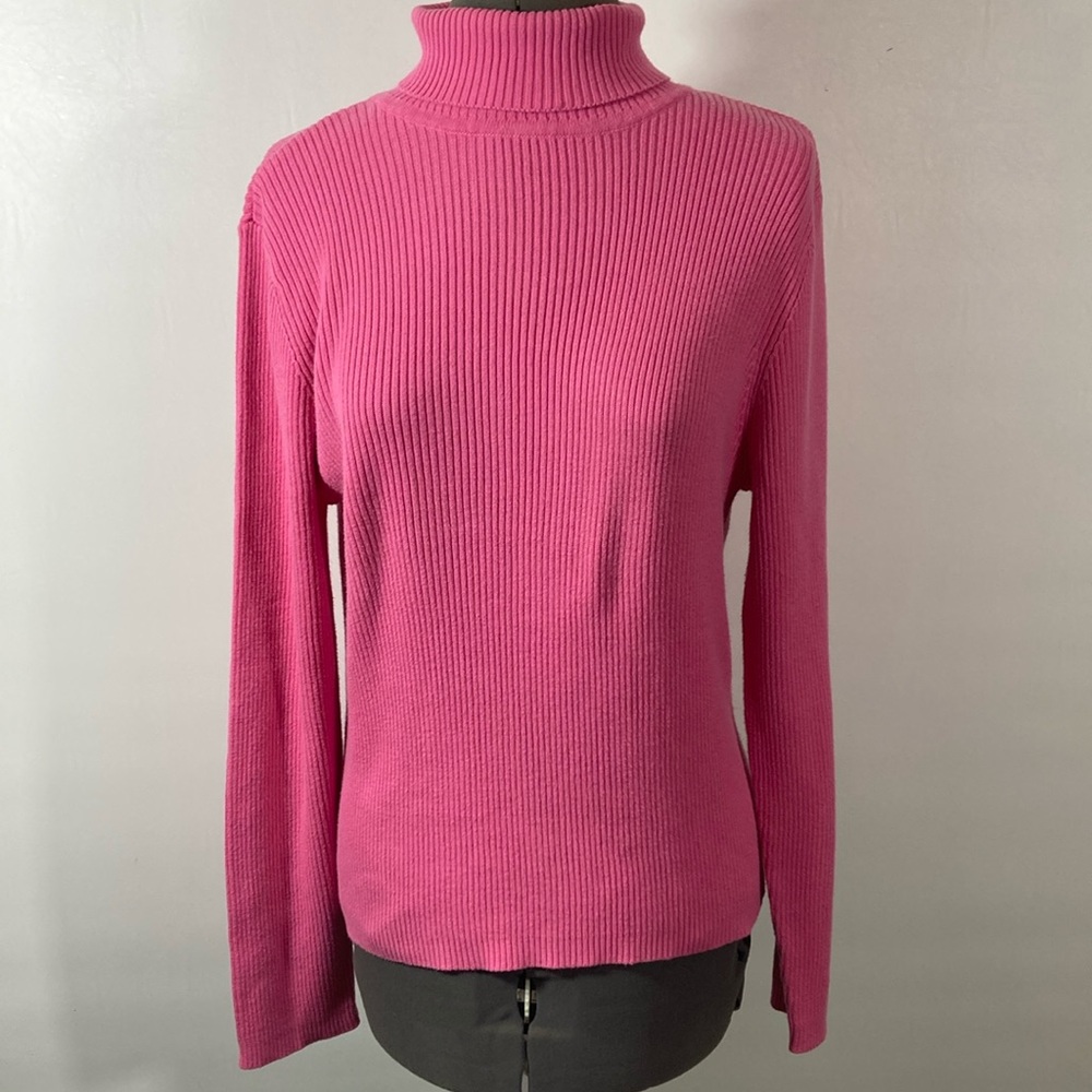 Mountain Lake Sweater Women Size L Bright Pink Turtleneck Long Sleeves Ribbed